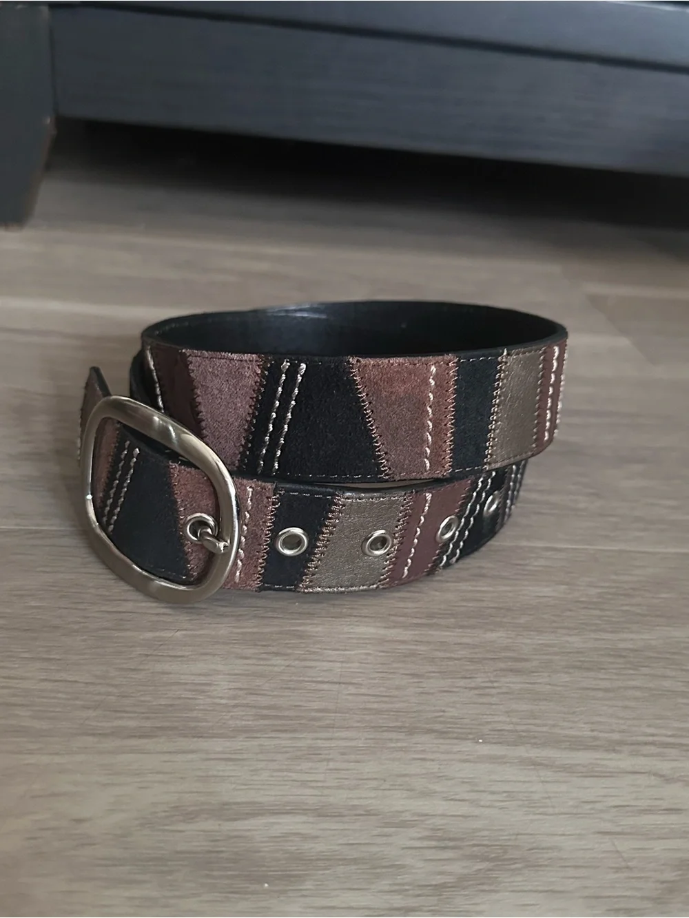 Vintage Y2K Fossil Patchwork Leather Belt Women’s Size M Brown Silver VTG